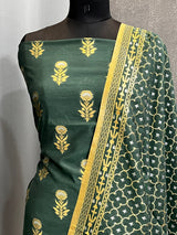 Banarasi Bottle Green Cotton Silk Dress Material