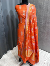 Banarasi Orange Cotton Silk Dress Material