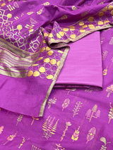 Banarasi Purple Cotton Silk Dress Material