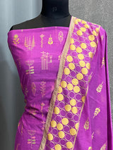 Banarasi Purple Cotton Silk Dress Material
