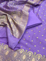 Banarasi Purple Cotton Silk Dress Material