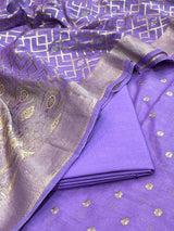 Banarasi Purple Cotton Silk Dress Material