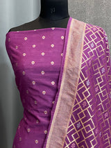 Banarasi Purple Cotton Silk Dress Material
