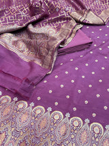 Banarasi Purple Cotton Silk Dress Material