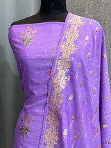 Banarasi Purple Cotton Silk Dress Material