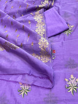 Banarasi Purple Cotton Silk Dress Material