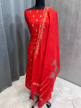 Banarasi Red Cotton Silk Dress Material