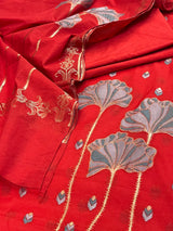 Banarasi Red Cotton Silk Dress Material