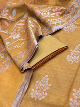 Banarasi Golden Beige Cotton Dress Material