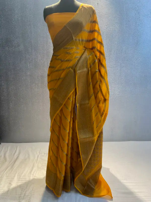 Pure Chiffon silk Banarasi Saree in antique zari