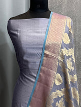 Banarasi Gray Cotton Silk Dress Material