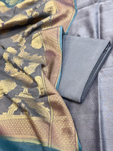 Banarasi Gray Cotton Silk Dress Material