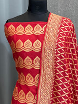 Banarasi Red Munga Silk Dress Material
