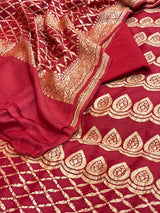 Banarasi Red Munga Silk Dress Material