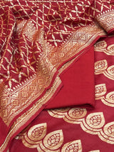 Banarasi Red Munga Silk Dress Material
