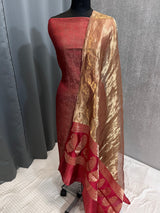 Banarasi Red Wine Chiniya Silk Dress Material