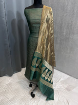 Banarasi Bottle Green Chiniya Silk Dress Material