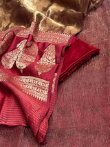 Banarasi Red Wine Chiniya Silk Dress Material