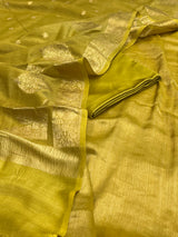 Banarasi Yellow Chiffon Silk Dress Material