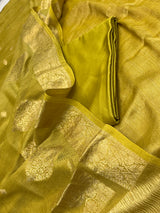 Banarasi Yellow Chiffon Silk Dress Material