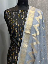 Banarasi Black Cotton Silk Dress Material