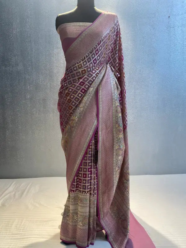 Banarasi khaddi georgett pure silk meenakari rangkat saree