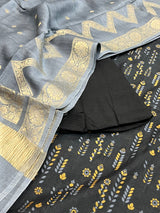Banarasi Black Cotton Silk Dress Material