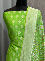 Banarasi Parrot Green Munga Silk Dress Material