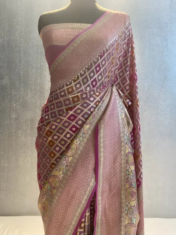 Banarasi khaddi georgett pure silk meenakari rangkat saree