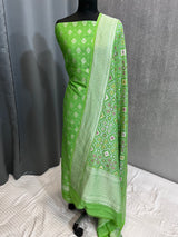 Banarasi Parrot Green Munga Silk Dress Material