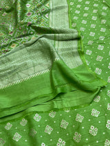 Banarasi Parrot Green Munga Silk Dress Material