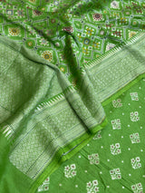 Banarasi Parrot Green Munga Silk Dress Material