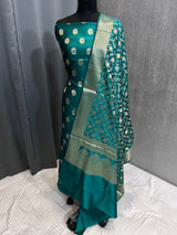 Banarasi Teal Blue Chiniya Silk Dress Material