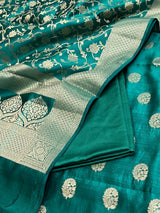 Banarasi Teal Blue Chiniya Silk Dress Material