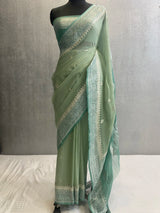 Handwoven kadhuwa khaddi georgette pure silk banarasi saree with silver zari booti contrast color combination