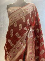 Red Pure cotton silk meena boota banarasi saree