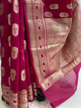 Rani Pink Pure cotton silk meena boota banarasi saree