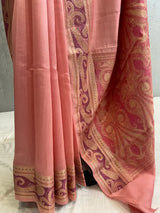 Pink Pure katan chiniya silk banarasi saree in tilfi pattern aachal border