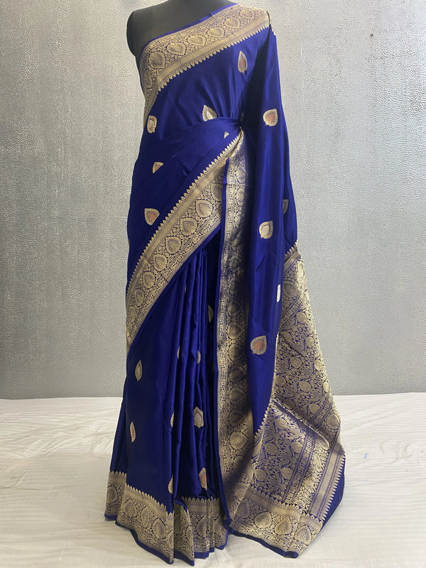 Royal Blue Handwoven kadhuwa pure satin katan silk meena boota saree