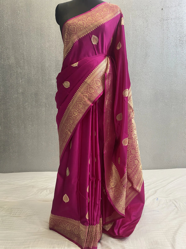 Rani Pink Handwoven kadhuwa pure satin katan silk meena boota saree