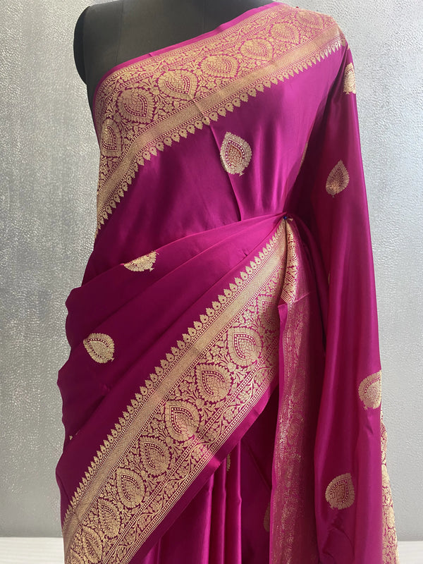 Rani Pink Handwoven kadhuwa pure satin katan silk meena boota saree