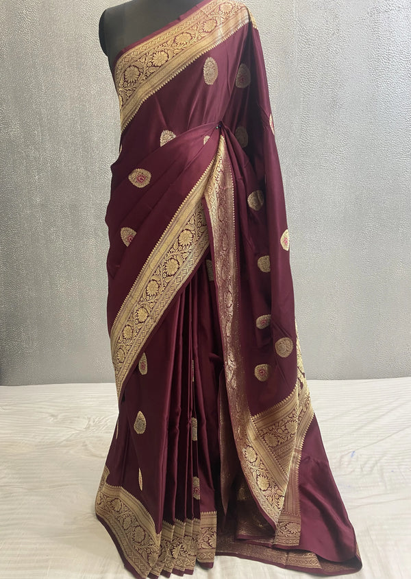 Handwoven kadhuwa pure satin katan silk meena boota saree