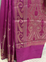Rani Pink Pure chinya silk tilfi aachal border banarasi saree in zari work