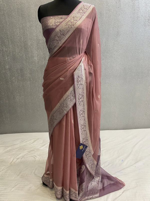 handwoven Khaddi georgett kadhuwa booti saree zari color silver saree