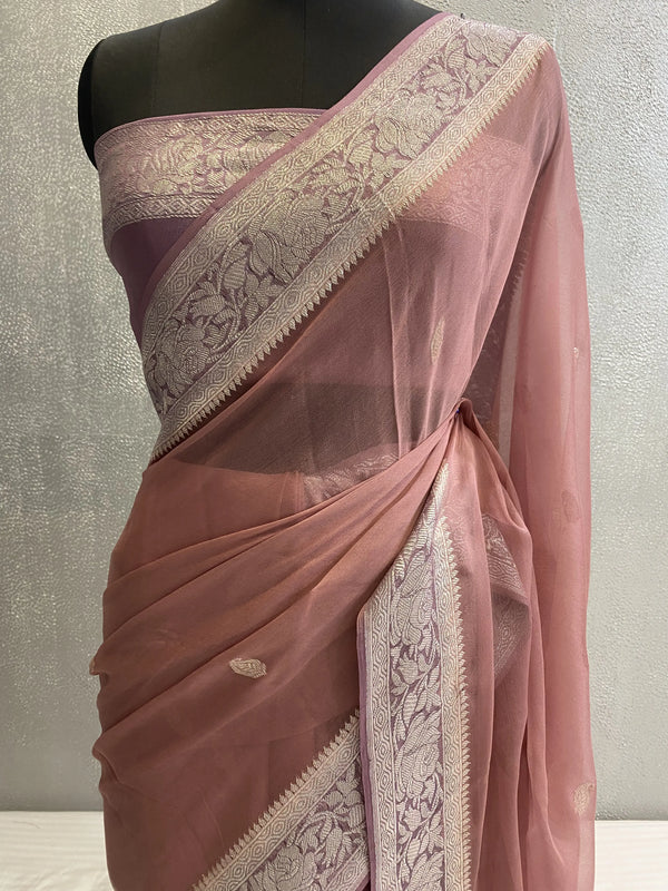 handwoven Khaddi georgett kadhuwa booti saree zari color silver saree