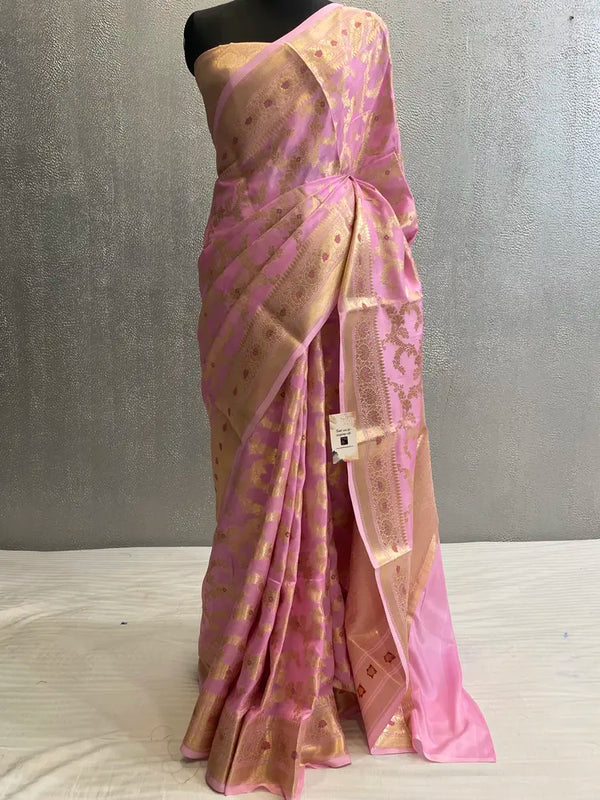 Pink Pure katan Silk Meena Jaal Banarasi Saree