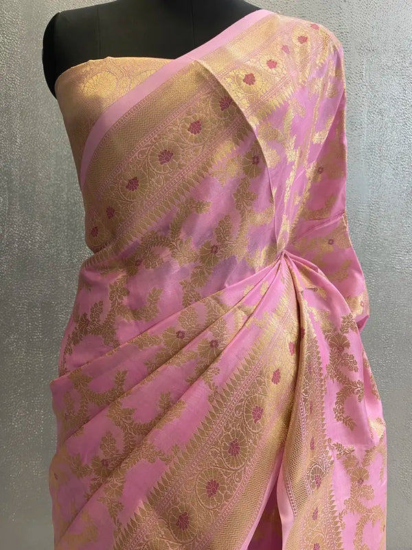 Pink Pure katan Silk Meena Jaal Banarasi Saree