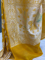 Mustard Khaddi tusser pure silk banarasi saree in tilfi work
