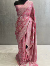 Baby Pink Khaddi tusser pure silk banarasi saree in tilfi work