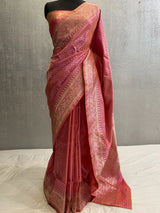 Pink Handwoven pure katan silk banarasi saree